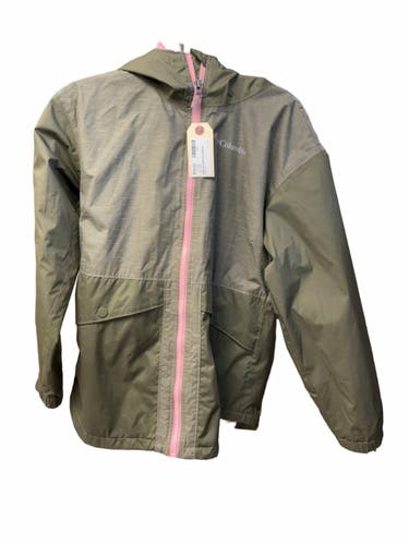 Columbia Hooded Rain Jacket Youth Size L (14/16) Green/Pink