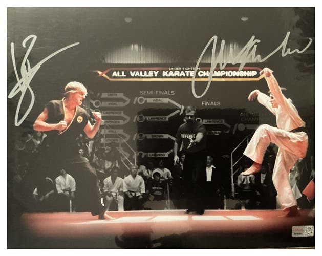Ralph Macchio Zabka Autographed Signed Karate Kid 11x14 Crane Kick Tristar COA