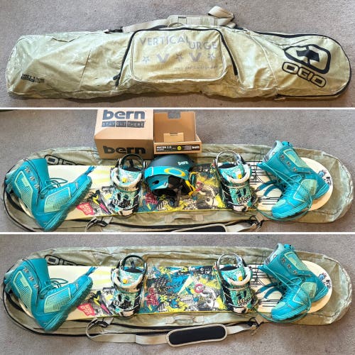 157cm Salomon The Sanchez Snowboard W Rome Boss 390 Bindings, Bern Helmet, Oakley goggles, 32s & bag