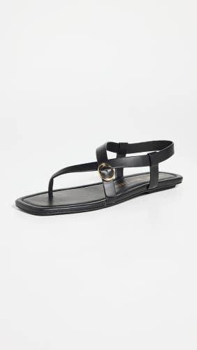 Stuart Weitzman Benni Sandals Women's 9.5M Black Leather Square Toe Thong RET210