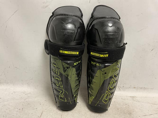 Used CCM TACKS XF80 Junior Shin Guards Black And Optic Yellow 12" 11855-S000211636