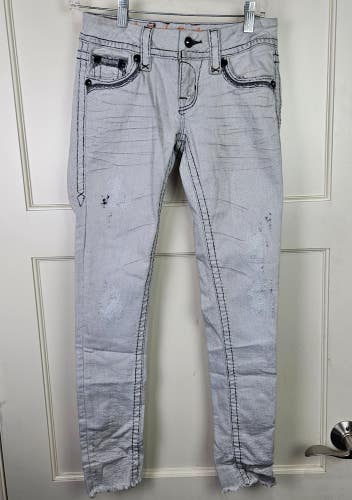 Rock Revival Jeans Celinda Women's Size 25 Ankle Skinny Light Gray Distressed