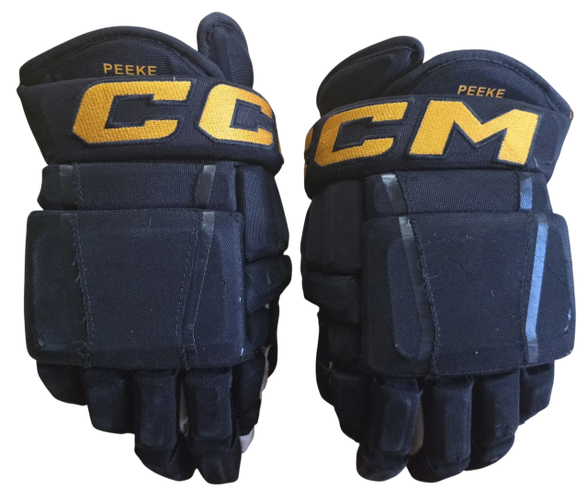 CCM HG97 Pro Stock Custom Hockey Gloves Black / Gold 14" Used NHL EKE (16208)