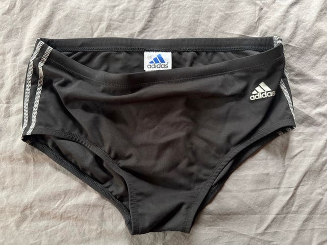 Mens Adidas Lined Swimuit Brief Size 34 Black and White Used