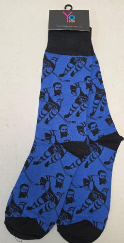 ST1 Yo Sox "Blue and Black Hockey Player" Crew Length Socks MENS 7-12 FREE SHIP