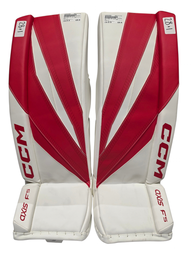 Used CCM AXIS F5 Junior Goalie Leg Pads White/Red 28"+1 11742-S000542662