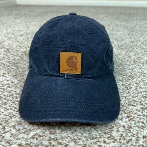 Carhartt Hat Mens One Size Navy Blue Workwear Adjustable Canvas Patch Cap Logo
