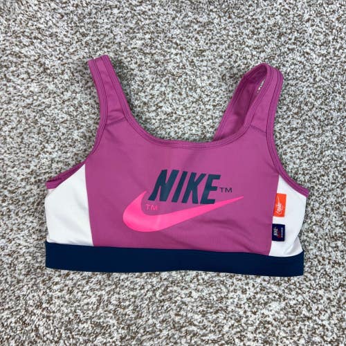 Nike Sports Bra Womens Medium Pink Gym Activewear Colorblock Swoosh Logo Padded