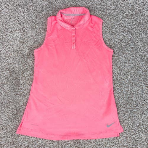 Nike Shirt Womens Small Pink Golf Sleeveless Dri FIT Breathable Mesh Polo Top