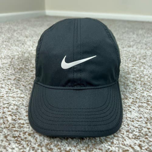 Nike Hat Mens One Size Black Running Lightweight Featherlight Adjustable Swoosh