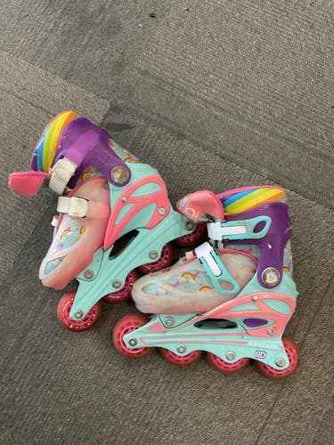 Used RollerDerby RAINBOW ROLLERBLADES Child Rec Fitness Skates Pink Adjustable 11614-S000246181