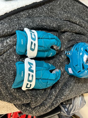 Tomas Hertl Teal CCM Gloves 14" Pro Stock San Jose Sharks