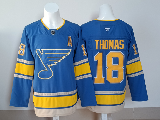 Men's St. Louis Blues Jordan Thomas #18 Stitched Blue Jersey Ice Hockey Jersey size 52
