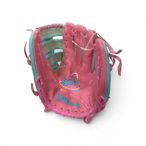 Used Wilson T-BALL BB/SB Glove RH Throw Carolina Blue And Pink 10" 11735-S000370696