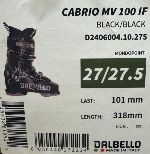 Mondo 27.5 Men's Dalbello Cabrio MV 100 IF Ski Boots Medium Flex (New)