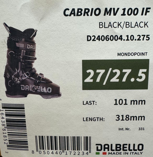 Mondo 27.5 Men's Dalbello Cabrio MV 100 IF Ski Boots Medium Flex (New)