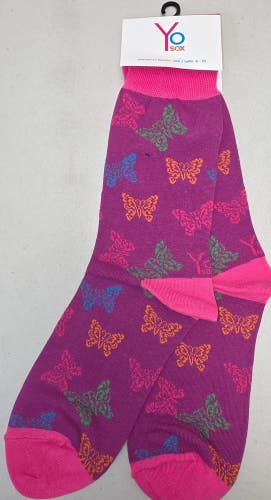ST6 Yo Sox "Colorful Butterfly" Crew Length Socks WOMENS 6-10 FREE SHIPPING