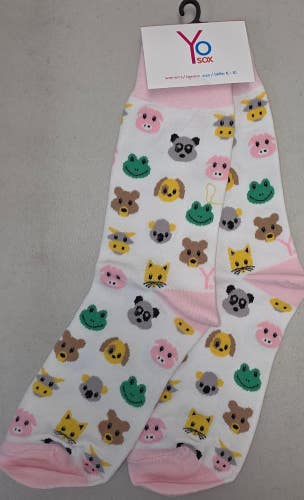 ST14 Yo Sox "Cute Animal Faces" Crew Length Socks WOMENS 6-10 FREE SHIPPING