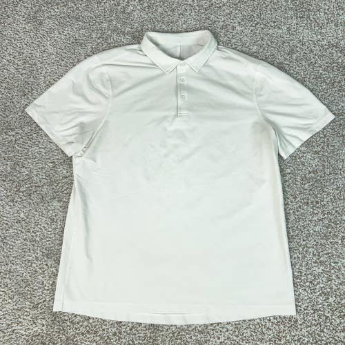 Lululemon Polo Shirt Men Large White Golf Active Breathable Short Sleeve Comfort