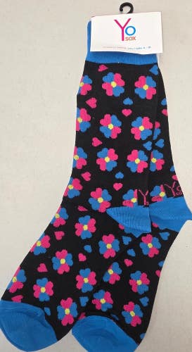 ST32 Yo Sox "Floral Flower Heart" Crew Length Socks WOMENS 6-10 FREE SHIPPING