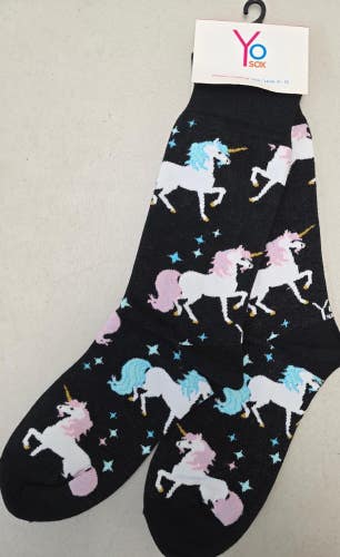 ST33 Yo Sox "Unicorn Rainbow Star" Crew Length Socks WOMENS 6-10 FREE SHIPPING