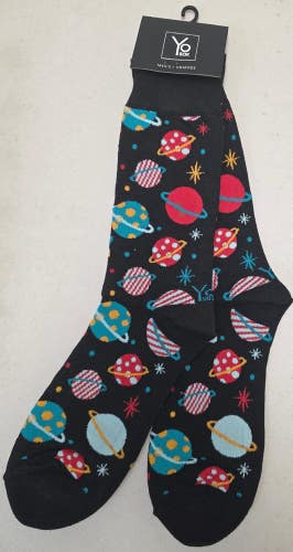 ST18 Yo Sox "Outer Space Planet Galaxy" Crew Length Socks MENS 7-12 FREE SHIP