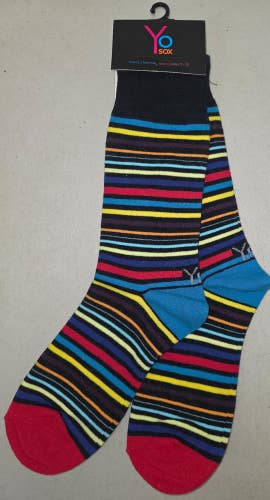 ST20 Yo Sox "Rainbow Multicolor Stiped" Crew Length Socks MENS 7-12 FREE SHIP