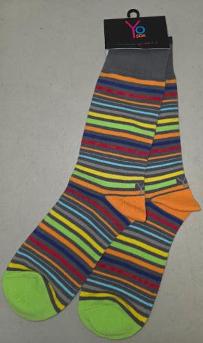 ST21 Yo Sox "Rainbow Multicolor Stiped" Crew Length Socks MENS 7-12 FREE SHIP