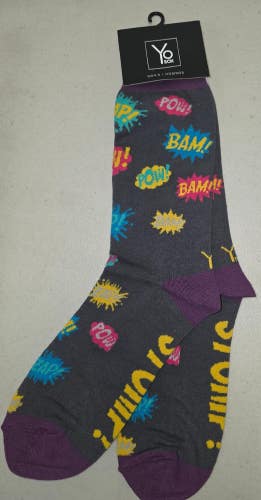 ST22 Yo Sox "Comic Book Pop Art POW BAM" Crew Length Socks MENS 7-12 FREE SHIP