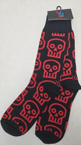 ST26 Yo Sox "Red Skull Skeleton Halloween" Crew Length Socks MENS 7-12 FREE SHIP