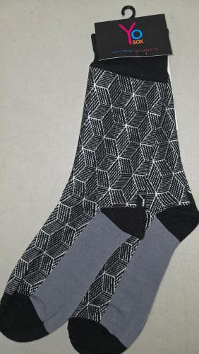 ST27 Yo Sox "Geometric Cube Pattern" Crew Length Socks MENS 7-12 FREE SHIP