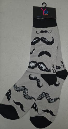 ST28 Yo Sox "Mustache Novelty" Crew Length Socks MENS 7-12 FREE SHIP