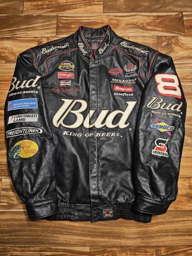 Vintage Dale Earnhardt Jr JH Design Leather Jacket Budweiser King Of Beers L/XL