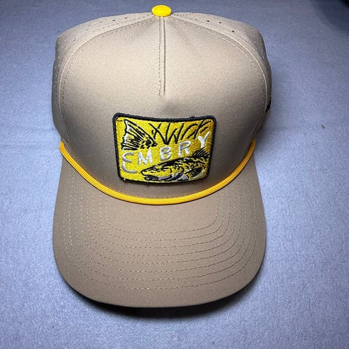 Embry Beige Yellow Adjustable Golf Baseball Cap Men One Size Solid Fish Patch (New)