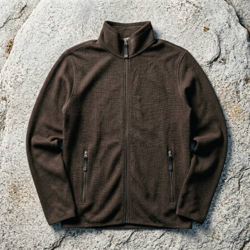 32 Degrees Heat Men's L Fleece Jacket Dark Oak Brown Full Zip Cabincore Warm