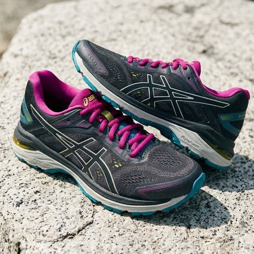 ASICS GT-2000 8 Women's 7.5 Running Shoes Black Pink Teal Stability Gymcore