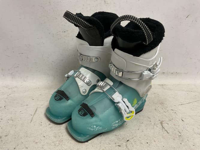 Used Salomon T2 Girls DH Ski Boot White And Carolina Blue 190 MP - Y12 11855-S000211602