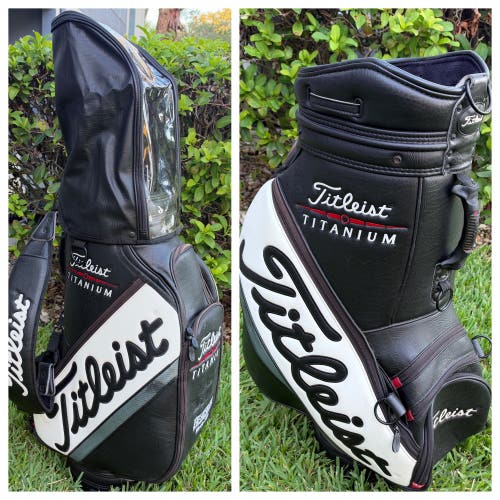 Vintage Titleist Titanium Staff Pro 6 Way Golf Bag Black/White+Rain Hood & Strap