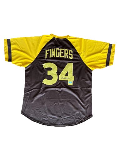 Rollie Fingers Signed San Diego Padres Brown Custom Jersey Autograph SWAU COA