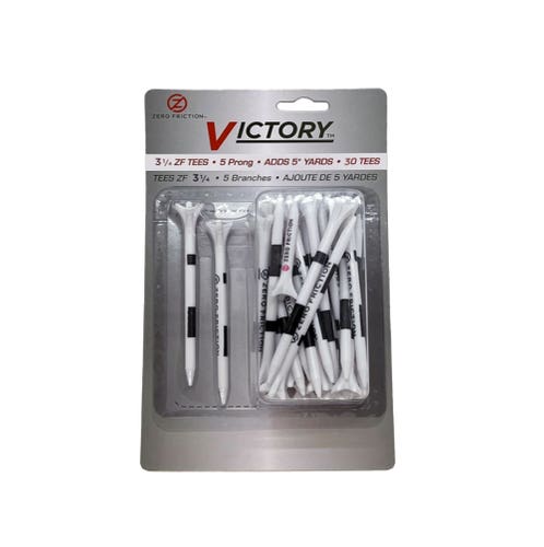 Zero Friction Victory 5-Prong Composite Tees (3.25" White, 30pk Total) NEW