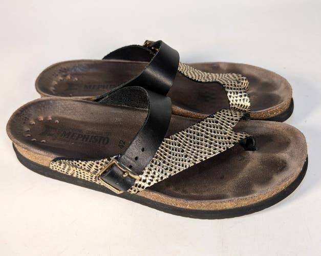 Mephisto Helen Mix Women's Size: 42 / 11 Thong Sandals Black Gold Leather