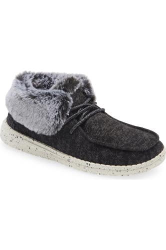Hey Dude Britt Boots Women's US 7 Black Faux Fur Lined Moc Toe Ankle DDK2162