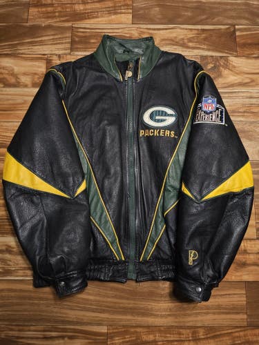 Vintage Green Bay Packers NFL Sports Pro Player Leather Vtg Jacket Size XL