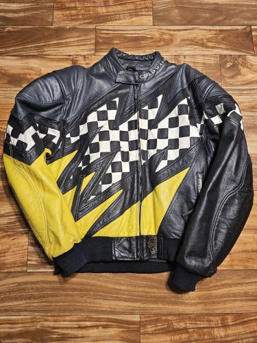 Vintage 1990s Cold Wave Mens Leather Racing Snowmobile Jacket Coat Size Large