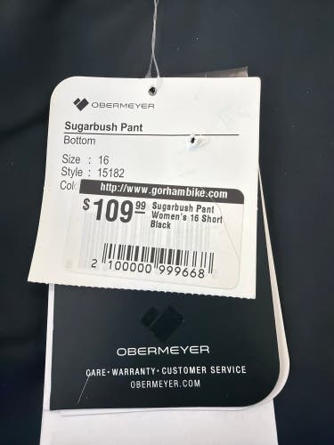 Black Women's Adult Size 16 Short Obermeyer Sugarbush Ski Pants (New). MSRP 109.99