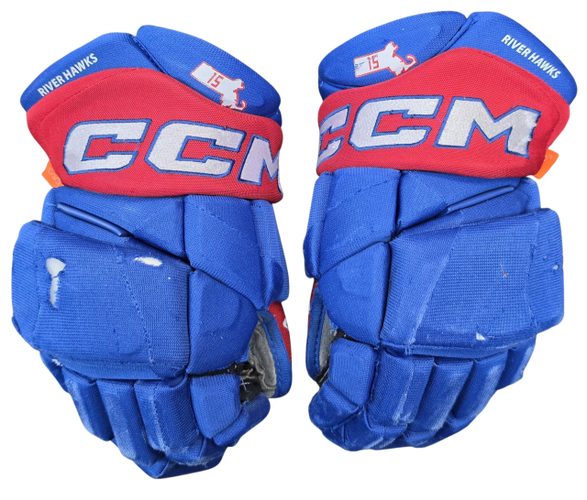 CCM Jetspeed Pro Stock Custom Hockey Gloves 14" UML NCAA USED #15 (16370)