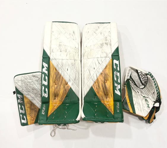 CCM Extreme Flex 5 Pro Stock Goalie Full Set - 34+2” - White,Green,Gold