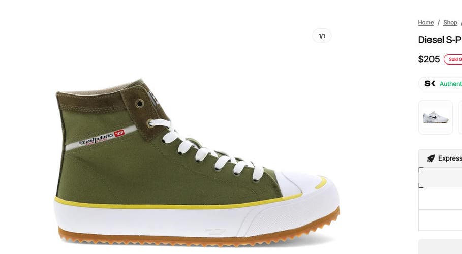 NEW Diesel S-Principia Mid  Men's avocado  Sneakers Shoes US 12 $195