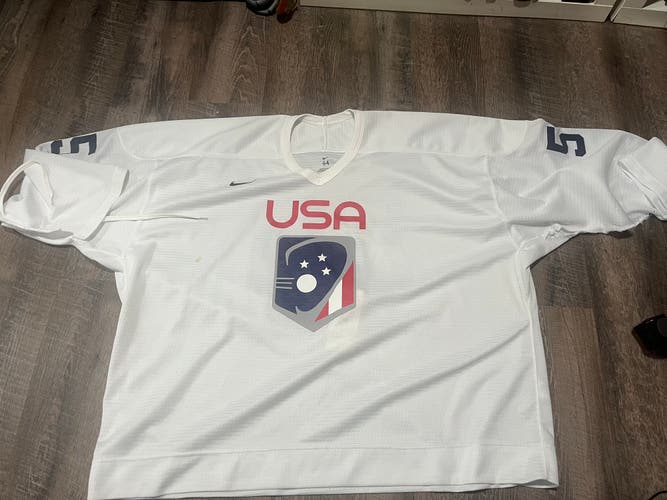 White USA Goalie Cut Box Lacrosse Nike Jersey (Used)