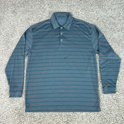 Nike Golf Polo Shirt Mens Large Blue Gray Striped Long Sleeve Fit Dry Stretch